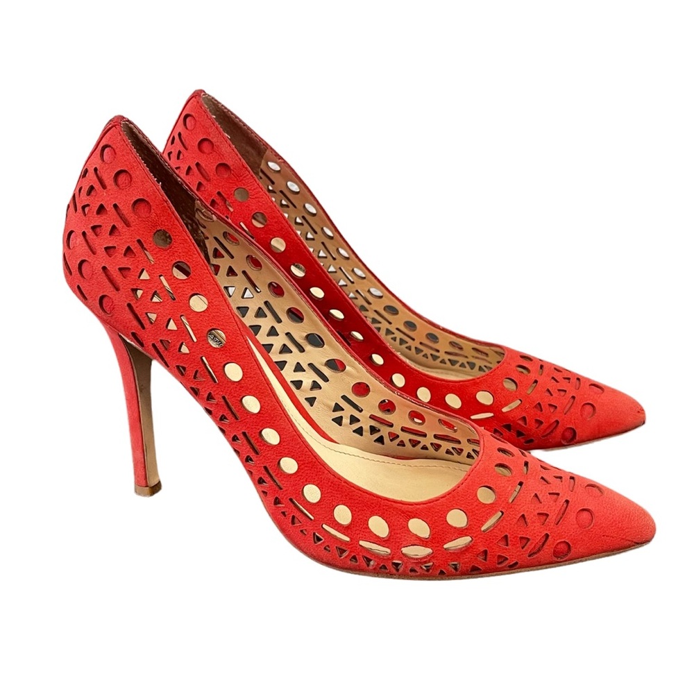BCBGeneration Orange Pointed Toe Perforated Cut Out 4” Stiletto Heels 7.5M